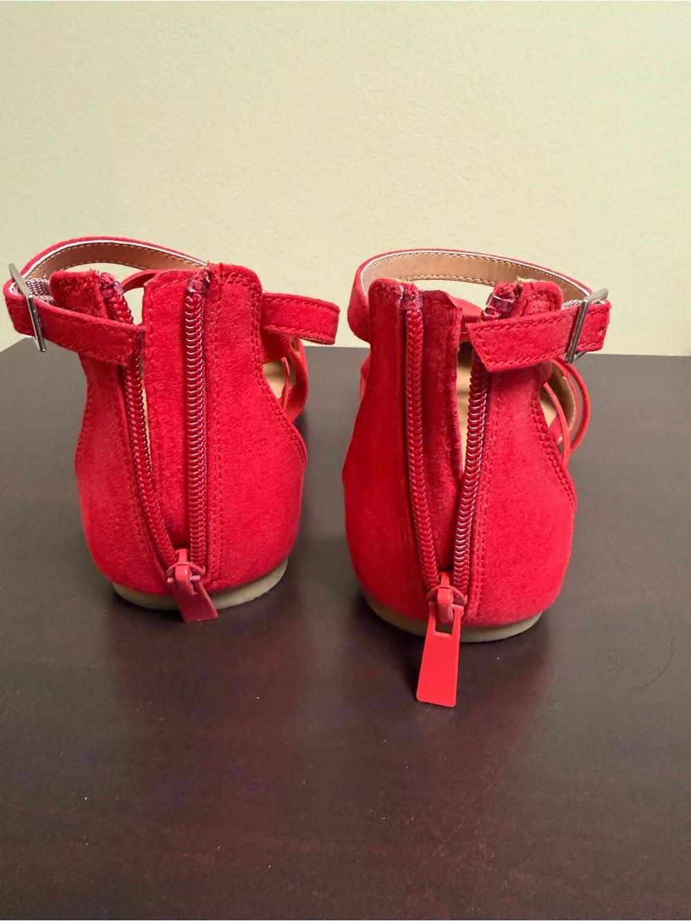 Torrid Red suede Pointed-Toe Strappy Flats